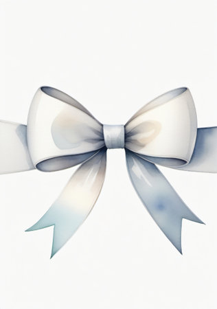 close up of a blue ribbon bow on white background with copy spaceの素材