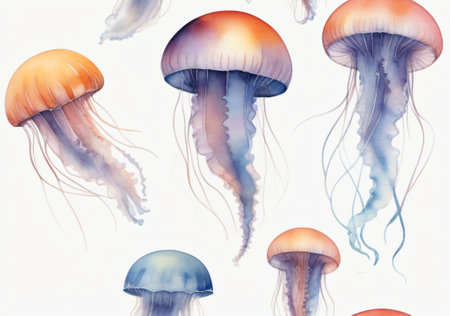 Jellyfish on white background. Watercolor illustration. Jellyfish.の素材