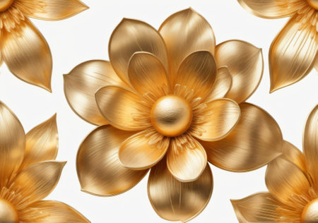 3d illustration, golden flower petals on a white background.の素材