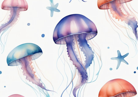 Jellyfish. Seamless pattern of jellyfishes.の素材