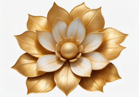 3D illustration of a golden flower isolated on a white background.の素材