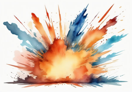 Abstract colorful watercolor splash on white background. Digital art painting.の素材
