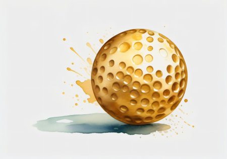 Golf ball on a white background with splashes of watercolor paintの素材