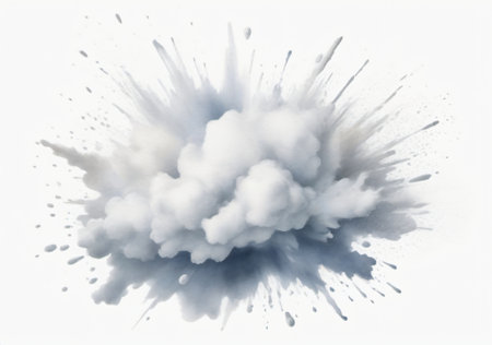 Clouds and paint splashes isolated on white background. 3d illustrationの素材