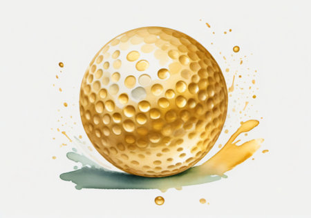Golf ball on a white background with splashes. Watercolor illustrationの素材