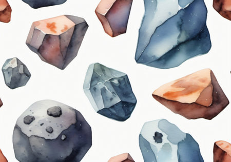 Seamless pattern with watercolor stones. Hand drawn illustration.の素材