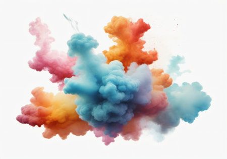 Colorful cloud of smoke isolated on white background. 3d illustrationの素材