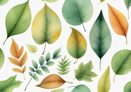Seamless pattern with watercolor leaves. Hand-drawn illustration.の素材