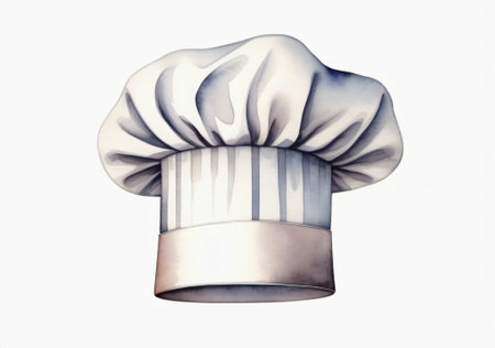 Illustration of a white chef hat isolated on a white background.の素材