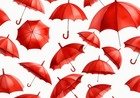 Seamless pattern of red umbrellas on a white backgroundの素材