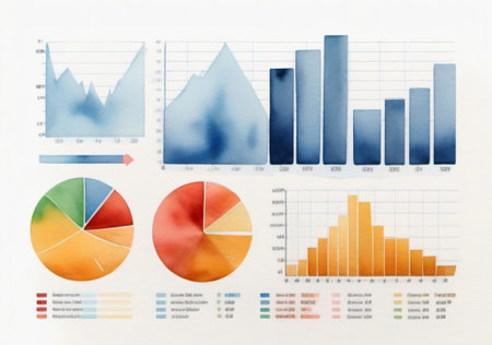 Graphs and charts on paper background. Business and finance concept.の素材
