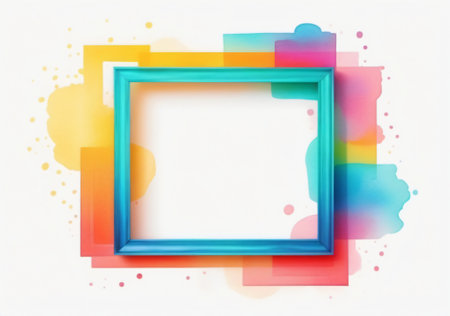 Colorful frame on abstract watercolor splashes background. Vector illustration.の素材