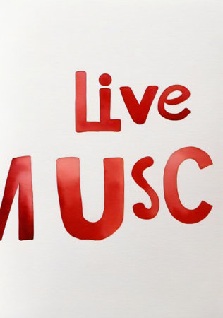 Live music written on white paper with red letters. Live music conceptの素材