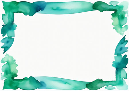 Abstract watercolor background. Green and blue watercolor frame. Hand drawn illustration.の素材