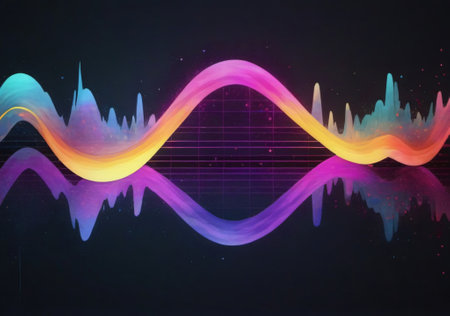 abstract colorful sound wave on black background, music equalizer conceptの素材