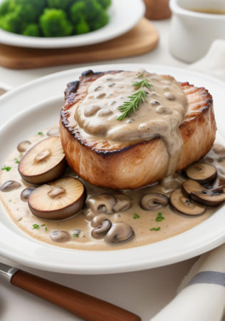 Grilled scallops with mushroom sauce on plate, closeupの素材