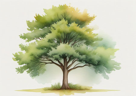 Watercolor tree isolated on white background. Hand-drawn illustration.の素材