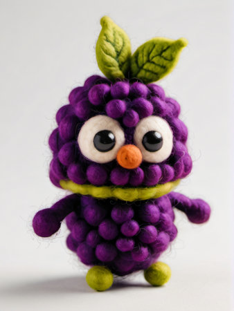 Photo Of A Needle-Felted Cartoon Boysenberry Character Isolated On A White Background. Generative AIの素材