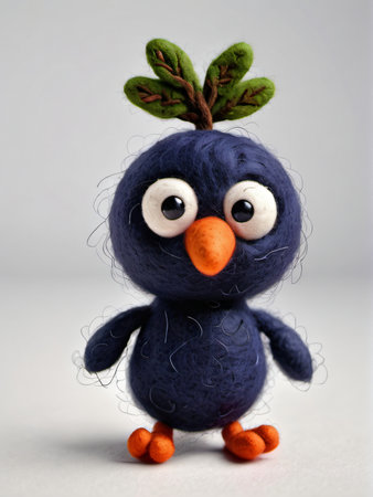 Photo Of A Needle-Felted Cartoon Crowberry Character Isolated On A White Background. Generative AIの素材