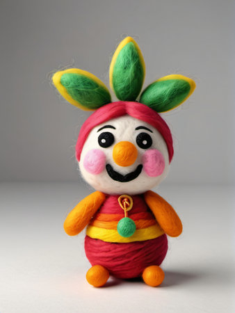 Photo Of A Needle-Felted Cartoon Canistel Character Isolated On A White Background. Generative AIの素材