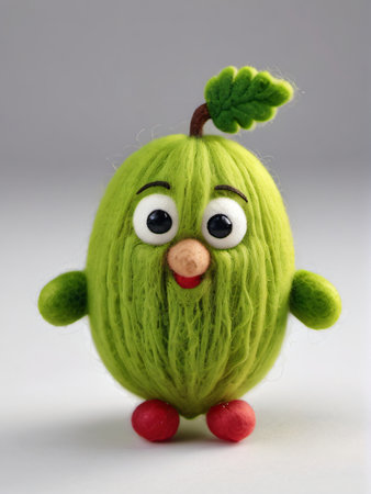 Photo Of A Needle-Felted Cartoon Malay Gooseberry Character Isolated On A White Background. Generative AIの素材