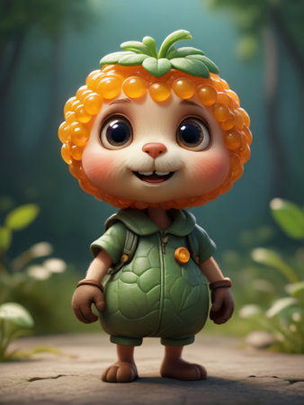 Photo Of A 3D Cartoon Cloudberry Character Isolated On A White Background. Generative AIの素材