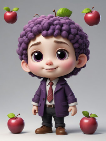 Photo Of A 3D Cartoon Boysenberry Character Isolated On A White Background. Generative AIの素材