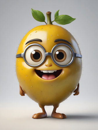 Photo Of A 3D Cartoon Yellow Passionfruit Character Isolated On A White Background. Generative AIの素材
