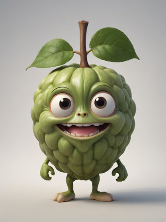 Photo Of A 3D Cartoon Cherimoya Character Isolated On A White Background. Generative AIの素材
