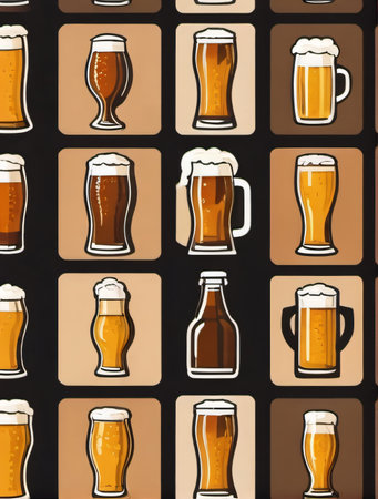 Photo Of Set Of Beer Icon, Such As Alcohol, Brewery, Craft Beer, Hop. Generative AIの素材