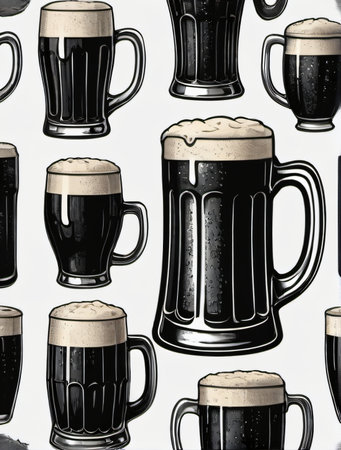 Photo Of Set Of Black Beer Icon, Hand Drawing Illustration, Isolated, White Background. Generative AIの素材