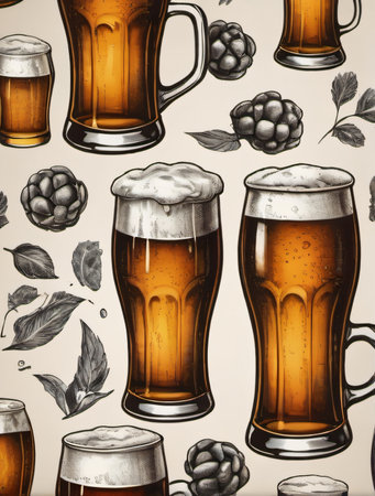 Photo Of Hand Drawn Beer Alcoholic Drink. Generative AIの素材