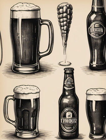 Photo Of Beer Sketch Set. Generative AIの素材