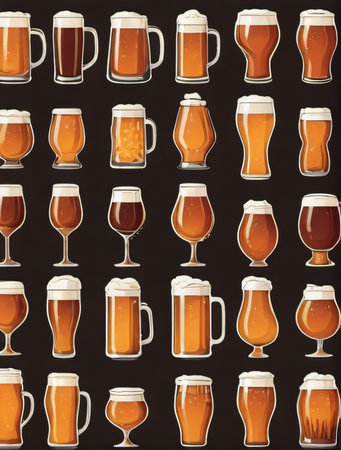 Photo Of Set Of Beer Icon, Such As Alcohol, Brewery, Craft Beer, Hop. Generative AIの素材