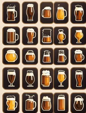 Photo Of Set Of Beer Icon, Such As Alcohol, Brewery, Craft Beer, Hop. Generative AIの素材