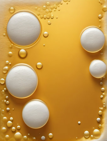 Photo Of Yellow Horizontal Beer Foam Background Illustration, Beer Foam Background With Realistic Bubbles Menu Design, Banners And Flyers. Generative AIの素材