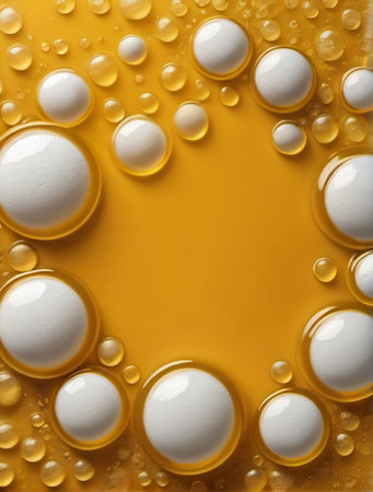 Photo Of Yellow Horizontal Beer Foam Background Illustration, Beer Foam Background With Realistic Bubbles Menu Design, Banners And Flyers. Generative AIの素材
