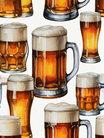 Photo Of Watercolor Beer Glasses Set Isolated On White Background. Generative AIの素材