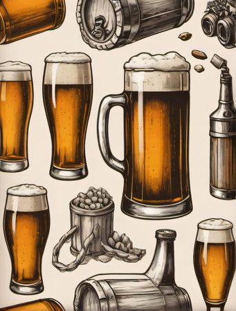 Photo Of Beer Sketch Set. Generative AIの素材