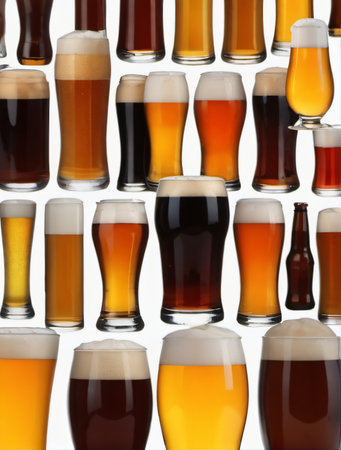 Photo Of Variety Of Beers In Glass Isolated On White Background. Generative AIの素材