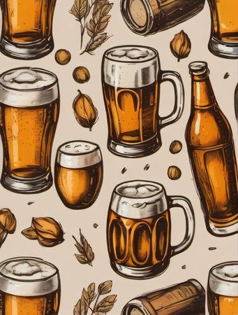 Photo Of Hand Drawn Beer Alcoholic Drink. Generative AIの素材