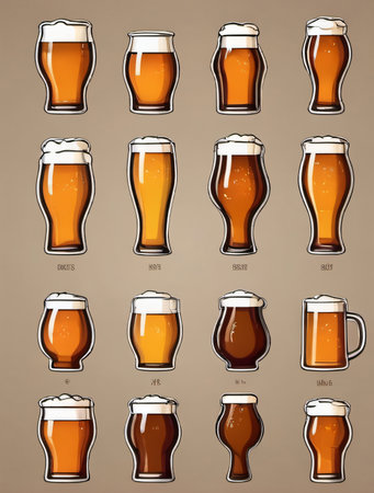 Photo Of Set Of Beer Icon, Such As Alcohol, Brewery, Craft Beer, Hop. Generative AIの素材