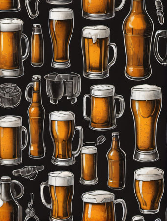 Photo Of Beer Sketch Set. Generative AIの素材