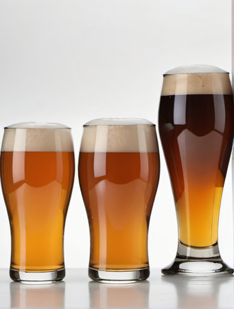 Photo Of Variety Of Beers In Glass Isolated On White Background. Generative AIの素材