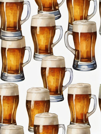 Photo Of Watercolor Beer Glasses Set Isolated On White Background. Generative AIの素材