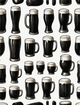 Photo Of Set Of Black Beer Icon, Hand Drawing Illustration, Isolated, White Background. Generative AIの素材