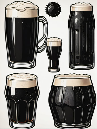 Photo Of Set Of Black Beer Icon, Hand Drawing Illustration, Isolated, White Background. Generative AIの素材