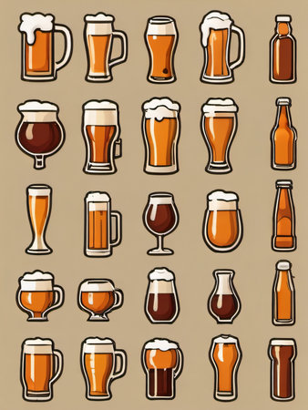 Photo Of Set Of Beer Icon, Such As Alcohol, Brewery, Craft Beer, Hop. Generative AIの素材