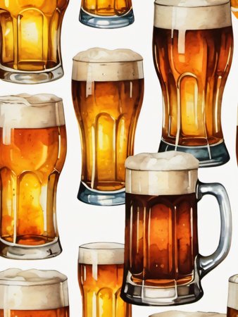 Photo Of Watercolor Beer Glasses Set Isolated On White Background. Generative AIの素材