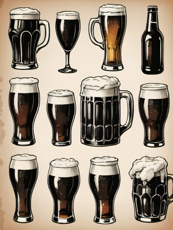 Photo Of Beer Sketch Set. Generative AIの素材